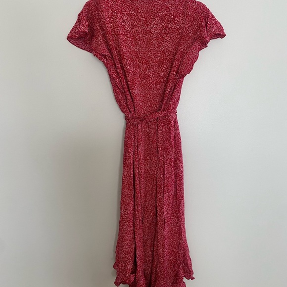 Bohemian Floral Printed Wrap V Neck Short Sleeve Split Beach Party Maxi Dress - Picture 6 of 6